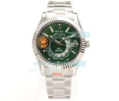 N9 Factoty Swiss Replica Rolex Sky Dweller Stainless Steel Green Watch 9001 Movement